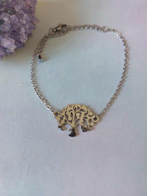 Bracelet arbre de vie brut argenté
