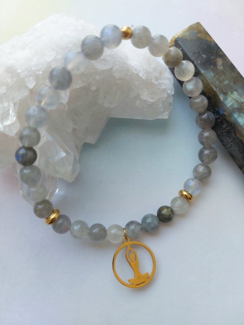 Bracelet Labradorite 6mm doré