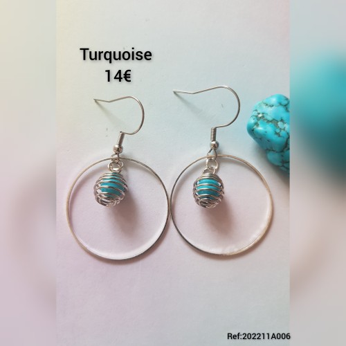 Boucles d'oreilles anneaux cage Turquoise