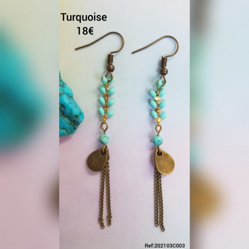 Boucle chaine épi et Turquoise