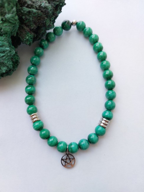 Bracelet Malachite 6mm argenté