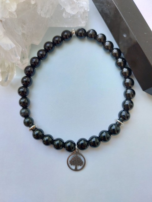 Bracelet Tourmaline noire 6mm argenté