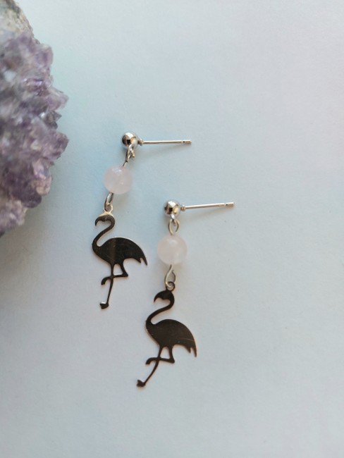 Boucles d'oreilles flamand rose Quartz rose