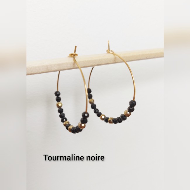 Créoles Tourmaline noire facettes