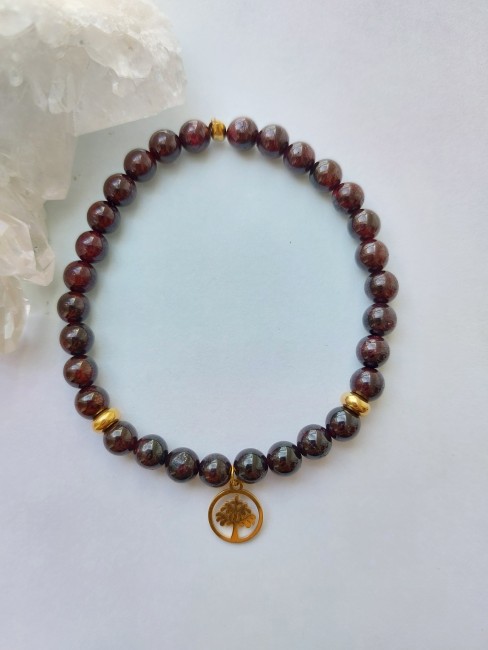 Bracelet Grenat 6mm doré