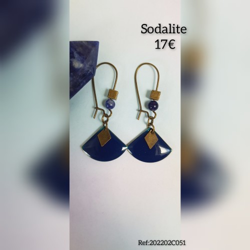 Boucles d'oreilles sequins éventail et Sodalite