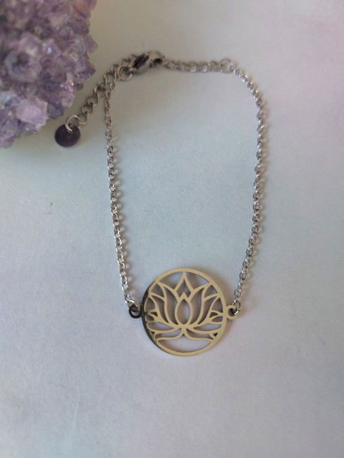 Bracelet fleur de lotus argenté